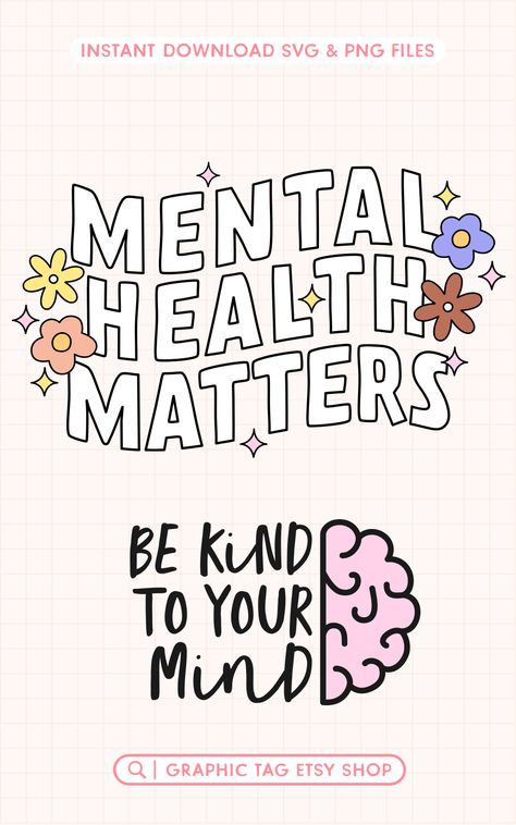 mental health matters svg & png files download from Graphic Tag Etsy Shop. Click link for more. Health Sayings, Stuff To Sell, Psychology Symbol, Print Outs, Coffee Sleeve, Indian Aesthetic, Human Services, Mental Health Matters, Health Matters