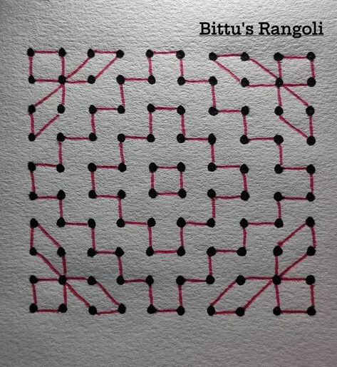 Dot Rangoli With Colour, Dotted Rangoli, Simple Rangoli With Dots, Simple Bridal Hairstyle, Margazhi Kolam, Easy Rangoli Designs Videos, Dot Rangoli, Very Easy Rangoli Designs, Rangoli Designs Simple Diwali