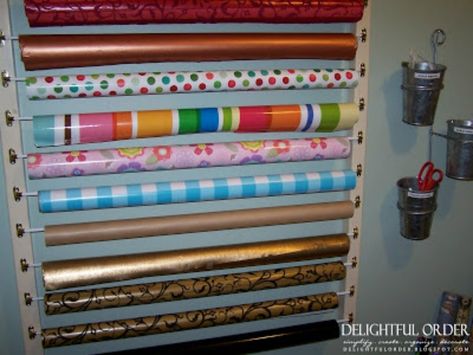 Wrapping Paper Station, Wrapping Paper Holder, Cafe Rod, Wrapping Paper Organization, Cafe Curtain Rods, Gift Wrapping Station, Wrapping Paper Storage, Wrapping Station, Craft Room Design