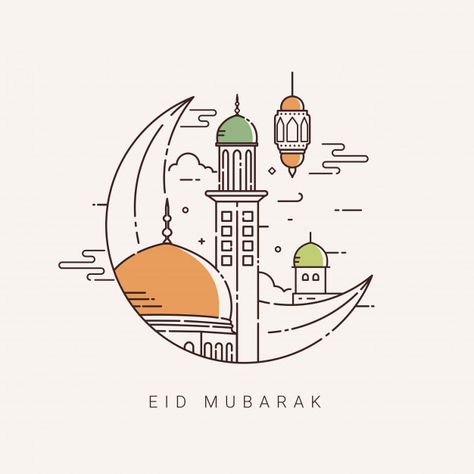 Eid Mubarak Illustration Art, Eid Mubarak Design Illustration, Eid Al Fitr Design, Eid Mubarak Aesthetic, Eid Mubarak Design, Eid Design, Decoraciones Ramadan, Eid Mubarak Vector, Ramadan Celebration