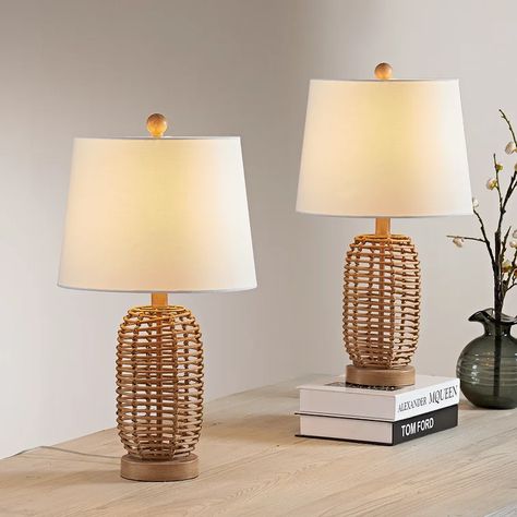 Beach Lamps, Coastal Room Decor, Rattan Table Lamp, Coastal Bedroom Decorating, Beachy Room, Coastal Room, Rattan Table, Nightstand Lamp, Coastal Bedroom