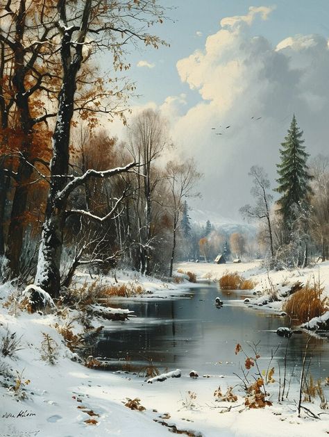 Snow Sunset Wallpaper, Winter Scenes Photography, Snow Painting Acrylic Winter Scenes, Winter Pictures Nature, Snow Scenes Winter Landscape, Old Landscape Paintings, Christmas Landscape Painting, Winter Scenes To Paint, Snow Landscape Painting