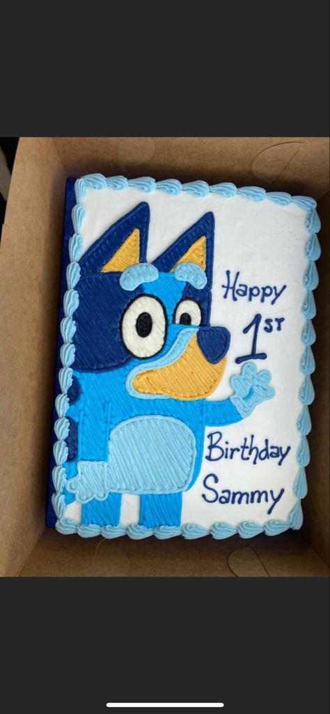 Bluey Birthday Chalkboard, Bluey Themed Birthday Treats, Bluey Cake 2nd Birthday, 3 Shaped Birthday Cake, Pull Apart Bluey Cake, Bluey Cake Ideas Sheet Cake, Bluey Cake Ideas 1st Birthday, Bluey Cupcake Pull Apart, Bluey Birthday Sheet Cake Ideas