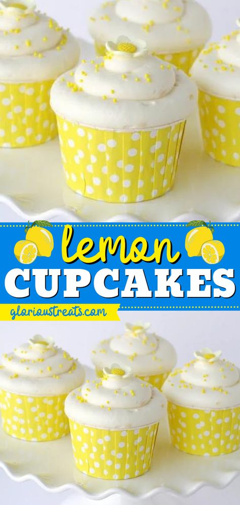 You have to add these Lemon Cupcakes to your best summer dessert ideas! These homemade cupcakes have a bright and fresh flavor and make a quick and easy 4th of July dessert idea! Yummy Summer Desserts, Best Lemon Cupcakes, Easy Lemon Cupcakes, Spring Dessert Ideas, Berry Cheesecake Recipes, Lemon Cupcake Recipe, Cupcake Recipes From Scratch, Best Summer Desserts, Specialty Cupcakes