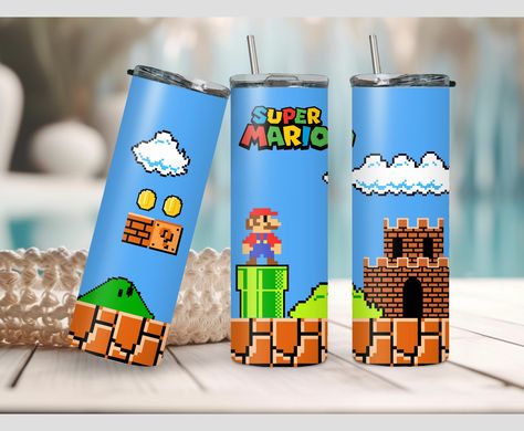 Retro Game Design, Mario Tumbler, Retro Mario, Diy Tumbler, Retro Game, Mario Bros., Tumbler Decal, Diy Tumblers, Gamer Gifts