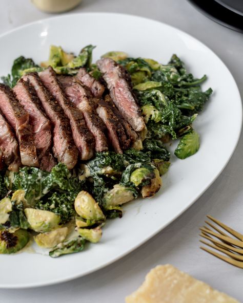 Steak And Kale Salad, Steak Brussel Sprouts, Steak And Kale, Kale Steak Salad, Steak Caesar Salad, Steak Ceasar Salad, Kale Cesar Salad, Roasted Steak, Grilled Brussel Sprouts