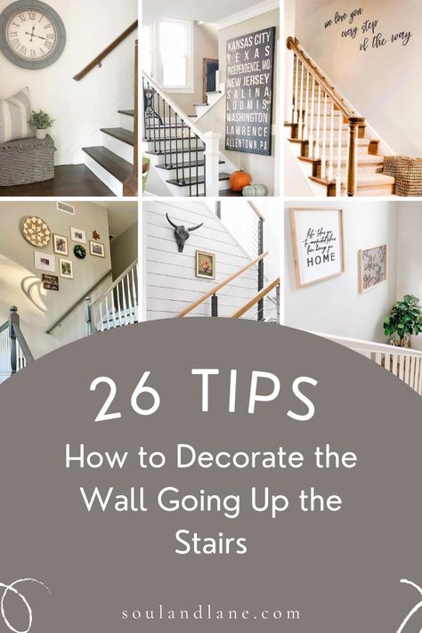 Elevate the charm of your stairwell with a collection of stylish tips on decorating the wall going up the stairs. Explore innovative designs and layout suggestions that transform this often-overlooked space into a visual delight. Click through to uncover ideas that will make your stairwell a focal point of style. Small Space Staircase Ideas, Wall Next To Stairs, Stair Decorating Ideas Wall, Small Staircase Ideas Decor, Landing Decor Ideas, Stairwell Art, Stair Wall Ideas, Stairs Wall Decor Ideas, Stairway Wall Decor