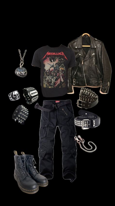 Black Aesthetic Grunge Outfit, Aesthetic Grunge Outfits Men, Metalhead Aesthetic Outfit, Grunge Outfits Punk, Grunge Punk Outfits, Metalhead Fashion, Metal Outfit, Silly Clothes, Kawaii Fashion Outfits