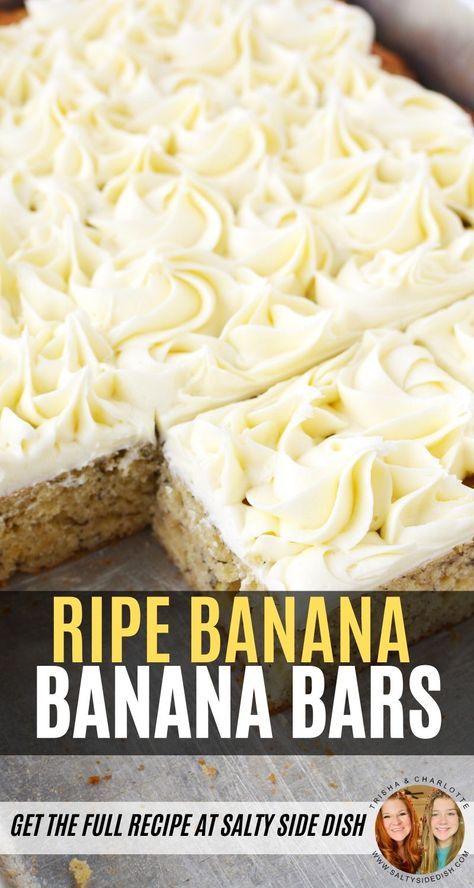 Ripe Banana Recipes, Puding Pisang, Banana Recipes Easy, Banana Cake Recipe Easy, Bars With Cream Cheese Frosting, Banana Bread Bars, Bars With Cream Cheese, Ripe Banana Recipe, Banana Dessert Recipes