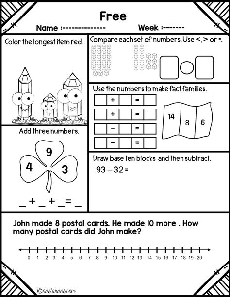 Free Daily math review 1st grade is perfect for Spiral Math Homework, Spiral Review Math Morning Work, Warm Ups, or even Math Center Activities. These no preparation worksheets are aligned with common core standards first grade!Fun for students and print and go for teachers. #math #mathworksheets #mathfreebies #firstgrade #mathcenters Math For Grade 1, 1st Grade Morning Work, Math Morning Work, Math Spiral Review, Spiral Math, 3rd Grade Math Worksheets, Spiral Review, 2nd Grade Math Worksheets, Daily Math