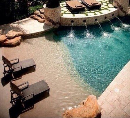 A Beach Entry Pool | 29 Amazing Backyards That Will Blow Your Kids’ Minds Beach Entry Pool, Dream Pools, Versace Home, Dream Backyard, Outdoor Oasis, Backyard Oasis, Cool Pools, Pool Designs, Backyard Pool