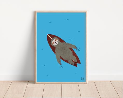 Animal Surfing Illustration, Beach House Surf Shack, Surfing Animals, Boho Illustration, Calm Colors, Bedroom Frames, Urban Kids, Surf Shack, Chill Vibes