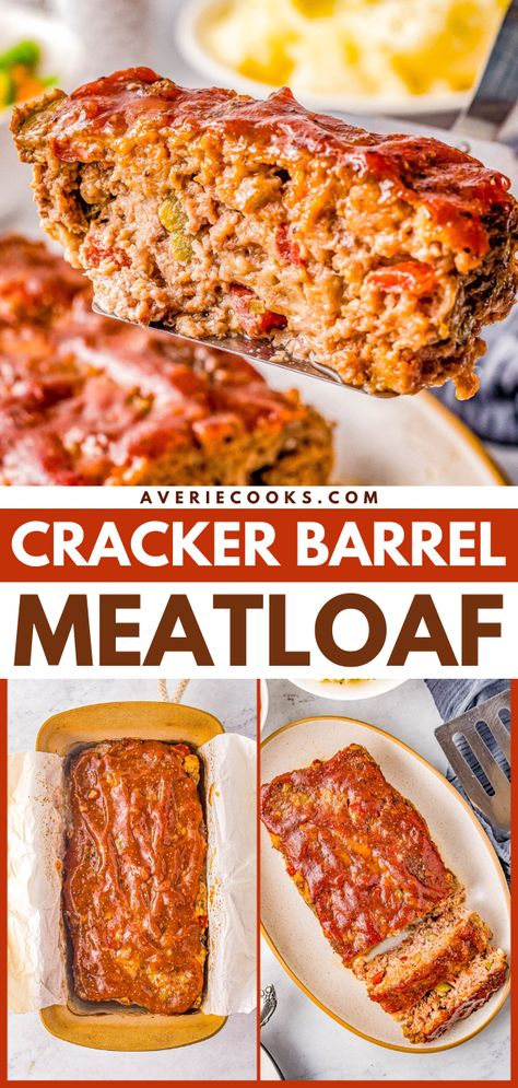 Cracker Barrel Meatloaf Recipe, Cracker Barrel Meatloaf, Baked Meatloaf, Cooking The Perfect Steak, Averie Cooks, Barbacoa Beef, Comfort Food Recipes Dinners, Favorite Comfort Food, Cracker Barrel