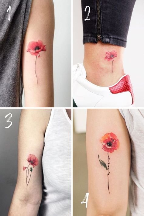 25 Pretty Poppy Tattoo Designs + Ideas - TattooGlee Poppy Anemone Tattoo, Poppy Flower Finger Tattoo, Red Anemone Flower Tattoo, Poppy Finger Tattoo, Red Poppies Tattoo, Watercolour Poppy Tattoo, Poppy Memorial Tattoo, Poppy Tattoos For Women, Poppy Tattoo Color