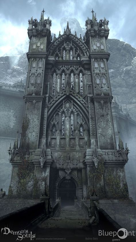 Dark Souls Building, Gothic Castle Layout, Dark Souls Minecraft, Minecraft Gothic Cathedral, Dark Building Aesthetic, Cathedral Concept Art, Mc Castle, Castle Environment, Fantasy Builds