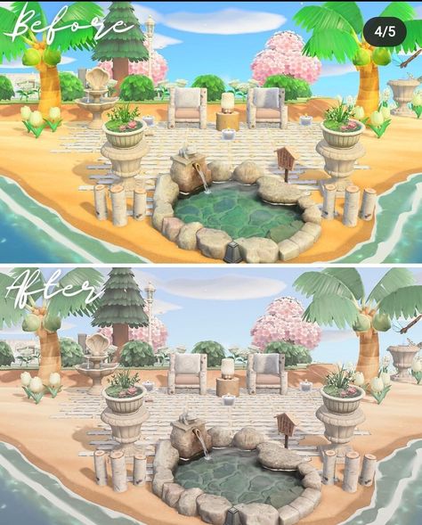 Beach Ideas Acnh, Anch Inspiration, Animal Crossing Beach Ideas, Acnh Beach Design Ideas, Acnh Beach Ideas, Cottage Core Animal Crossing, Animal Crossing Cafe, Acnh Beach, Cottagecore Animal Crossing