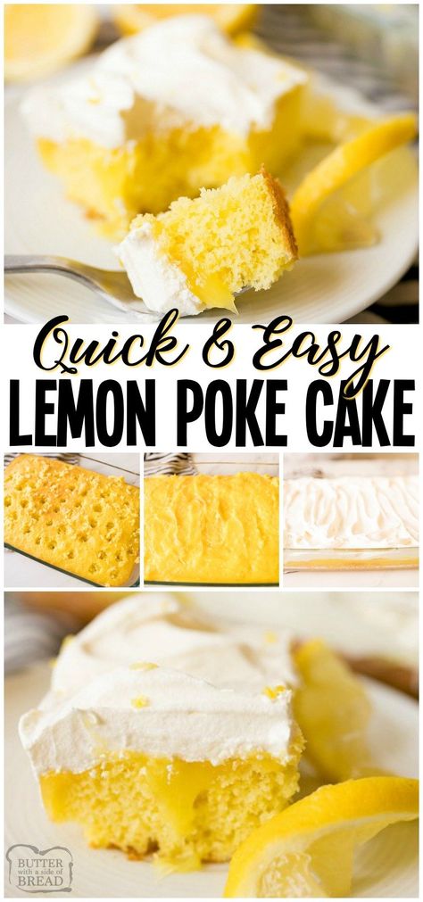 Lemon Cake Easy 3 Ingredients, Lemon Poke Cake Pudding, 3 Ingredient Lemon Cake, Lemon Poke Cake Recipe, Easy Poke Cake, Lemon Poke Cake, Homecoming Dinner, Poke Cake Lemon, Children Cake