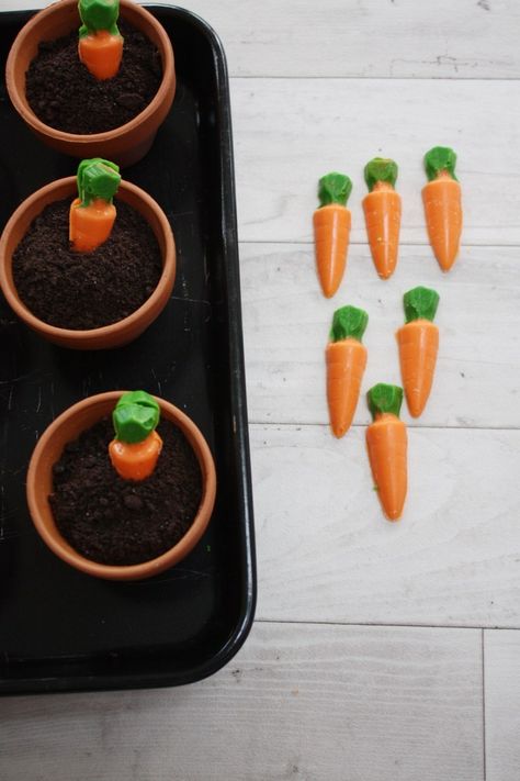 CHOCOLATE MOUSE served in miniature FLOWER POTS with homemade CHOCOLATE CARROTS make a showstopping EASTER theme PUDDING. Pin for later or head to the blog for more details and lots of other great ideas. #chocolatemouse #pots #flowerpot #desserts #foodstyling #chocolate #easter #spring #dessertideas #puddingideas #showstoppingpuddings #easypuddings #chocolatecarrots #whitechocolate #ideas #recipes #easyentertaining #easterideas #easterentertaining Dirt Pie, Chocolate Carrots, Flower Pot Cake, Dirt Cups, Easy Puddings, Easter Entertaining, Dirt Cake, Easter Theme, Small Flower Pots