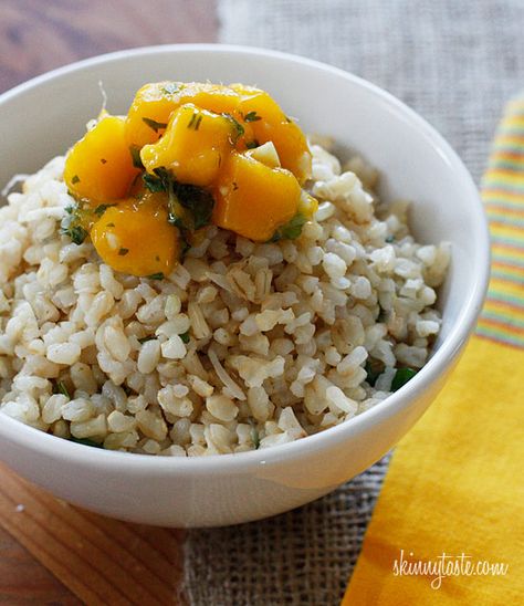 Brown Coconut Rice with Cilantro #rice #brownrice #cilantro #coconut Brown Coconut Rice, Rice With Cilantro, Coconut Brown Rice, Coconut Rice, Skinny Taste Recipes, Roasted Salmon, Veggie Sides, Rice Dishes, Fresh Ginger