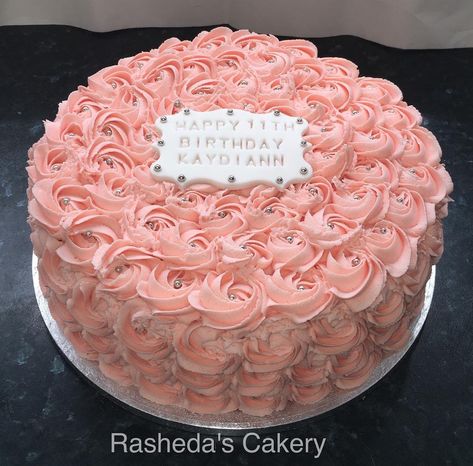 Rose swirl buttercream cake Swirl Icing Cake, Cake With Buttercream Roses, Pink Marble Cake Buttercream, Buttercream Ruffle Cake, Rose Swirl Cake, Happy 11th Birthday, Swirl Cake, Cake Maker, Buttercream Cakes