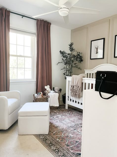 Ideas for a neutral baby girl nursery with rose colored accents Dusty Rose Pink Nursery, Taupe Accent Wall Nursery, Mauve Color Nursery, Chocolate Brown Nursery, Light Brown Nursery Walls, Brown Accent Wall Nursery, Mauve Baby Girl Nursery, Moody Girl Nursery, Accent Wall Girl Nursery