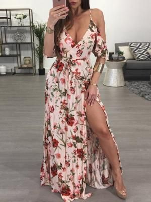 chic me | Women's Clothing, Dresses, Floral Dresses $35.99 Plus Size Bohemian, Floral Printing, Camisole Dress, Beach Maxi Dress, Maxi Slip Dress, Maxi Robes, Sling Dress, Trend Fashion, Vacation Dresses