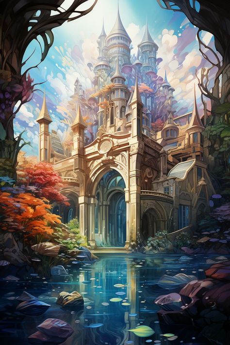 Ocean Kingdom Fantasy Art, Seaside Kingdom Fantasy Art, Water Kingdom Fantasy Art, Underwater Palace, Art Niche, Underwater House, Sea Of Stars, Fantasy Drawings, Fantasy Castle