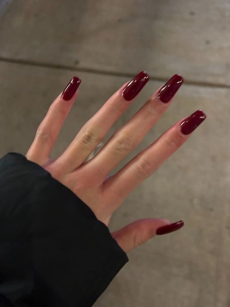 Coffin Red Nails, Red Nails Inspo, Burgundy Acrylic Nails, Acrylic Nails Almond Shape, Edgy Nails, Pretty Gel Nails, Soft Nails, Nails Only, Xmas Nails