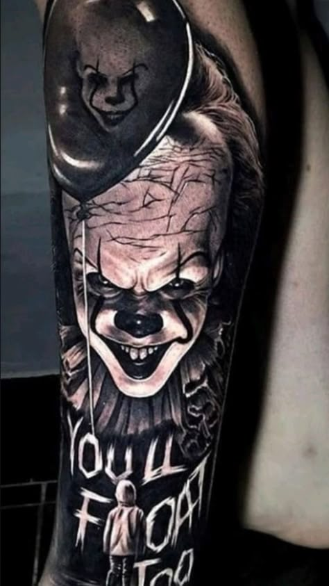 Tattoo Designs Halloween, Scary Tattoo Designs, Tattoos Scary, Horror Themed Tattoos, Halloween Themed Tattoos, Horror Tattoo Designs, Pennywise Tattoo, Christus Tattoo, Tatuaje Trash Polka