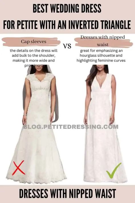 Wedding Dress Guide For Petite Inverted Triangle Shape Petite Inverted Triangle, Apple Body Shape Outfits, Asymmetrical Neckline Dress, Triangle Dress, Petite Bride, Column Wedding Dress, Petite Wedding Dress, Petite Models, Lace Dress Design