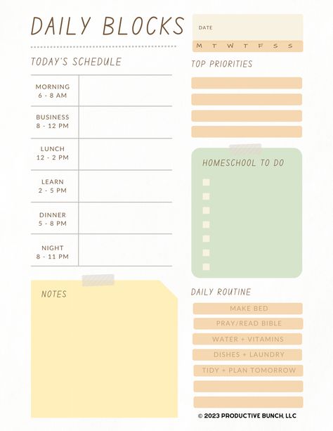 - This is a convenient and easy-to-use tool that will help you stay organized and on track with your homeschool day. With this printable pad, you can create a custom schedule that fits your family's needs and learning style. Simply print out the pages and fill in the information, then hang them up in a central location where everyone can see them. This homeschool block schedule is a great way to Daily Block Schedule, Block Schedule, Meal Planner Printable Free, Daily Planner Printables Free, Print Handwriting, Water Reminder, Daily Schedule Template, Block Scheduling, Schedule Printable