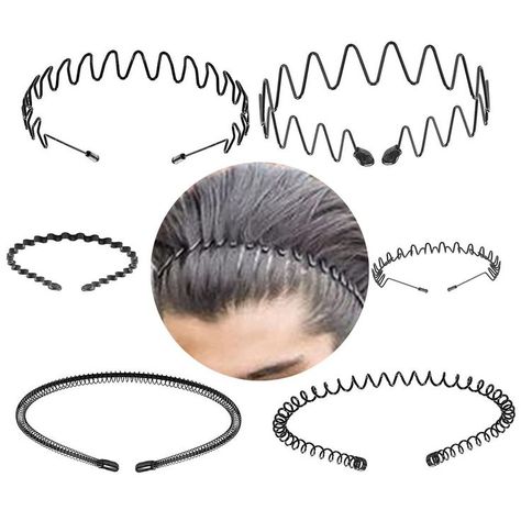 Metal Headbands Wavy Hairband Spring Hair Hoop Black Unisex Men Women Elastic Non Slip Sports Pack of 6 Headbands For Men, Comb Headband, Women 90s, Headband Men, Spring Hair, Boho Beauty, Metal Headbands, Spring Hairstyles, Headband Styles