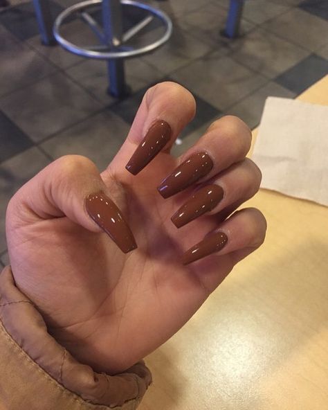 Shiny Nails Designs, Brown Acrylic Nails, Brown Nail Polish, Brown Nail, Milky Nails, Simple Acrylic Nails, Fall Acrylic Nails, Coffin Nails Long, Acrylic Nails Coffin Short