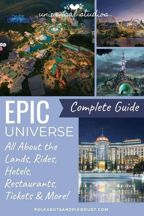 EPIC Universe Theme Park Lands Rides. EPIC Universe includes lands that feature all things Celestial, Harry Potter, Super Mario, How to Train your Dragon, and Universal Monsters. Coving 110 acres, this 4th park at Universal Studios Orlando, is set to command a multi-day visit, and take over your next family vacation! Here is everything you can find at Universal Studios EPIC Universe Park, from new rides, to restaurants, to shops and more. Universal Studios Epic Universe, Trip To Universal Studios Orlando, Visiting Universal Studios Orlando, Rides At Universal Studios Orlando, Universal Studios Restaurants, Universal Studios Rides, Harry Potter Theme Park, Epic Universe, Universe Theme