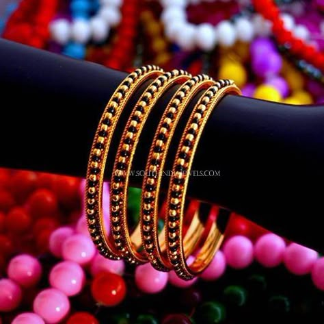 Gold Black Bead Bangles Designs, 22K Gold Bangles with Black Beads, Latest Black Bead Bangles Collection. Black Beads Bangles Gold, Black Beads Bangles, Golden Bangles, Plain Gold Bangles, Bangles Collection, 22k Gold Bangles, Beaded Bangles, Gold Bangles Indian, Diamond Pendants Designs