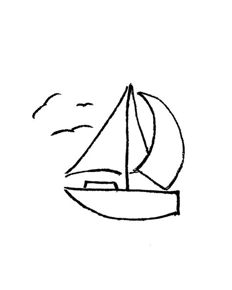 Sailboat drawing line art illustration birds seagulls sailing sail boat Ship Sea Drawing, How To Draw Sailboat, Sailboat Doodle Simple, Sailboat Illustration Simple, Boat Simple Drawing, Simple Sailboat Painting, Simple Sailboat Drawing, Cute Boat Drawing, Sailboat Drawing Simple