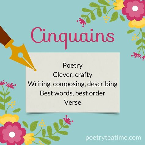 Writing a Cinquain Poem Cinquain Poems Examples, Poetry Questions, Poetry Crafts, Cinquain Poems, Poetry Teatime, Poetry Tea, Poetry Tea Time, Brave Writer, Poetic Forms