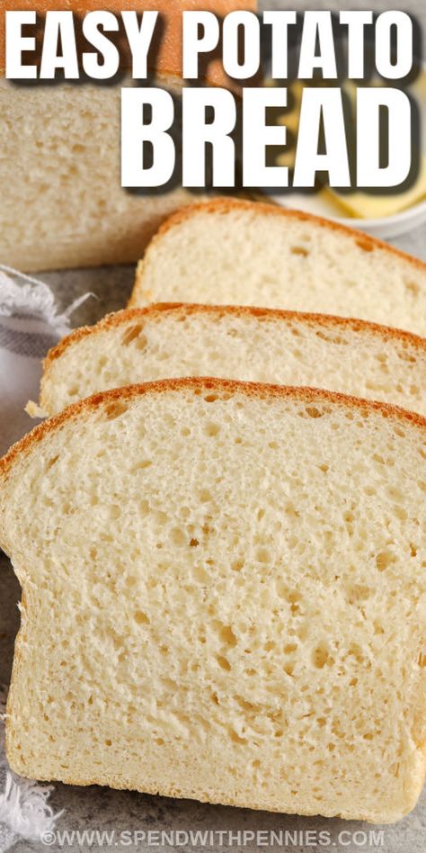 It is a happy thing that this potato bread recipe makes two loaves of bread. It is hard to resist golden and warm homemade bread from the oven, and this bread is no exception. The addition of mashed potatoes makes this bread so rich and flavorful. #potatobread #mashedpotatobread #easypotatobread #spendwithpennies Basic White Bread Recipe, White Sandwich Bread, Homemade White Bread, White Bread Recipe, Tasty Bread Recipe, Homemade Bread Recipes Easy, Sandwich Bread Recipes, Homemade Bread Easy, Artisan Bread Recipes