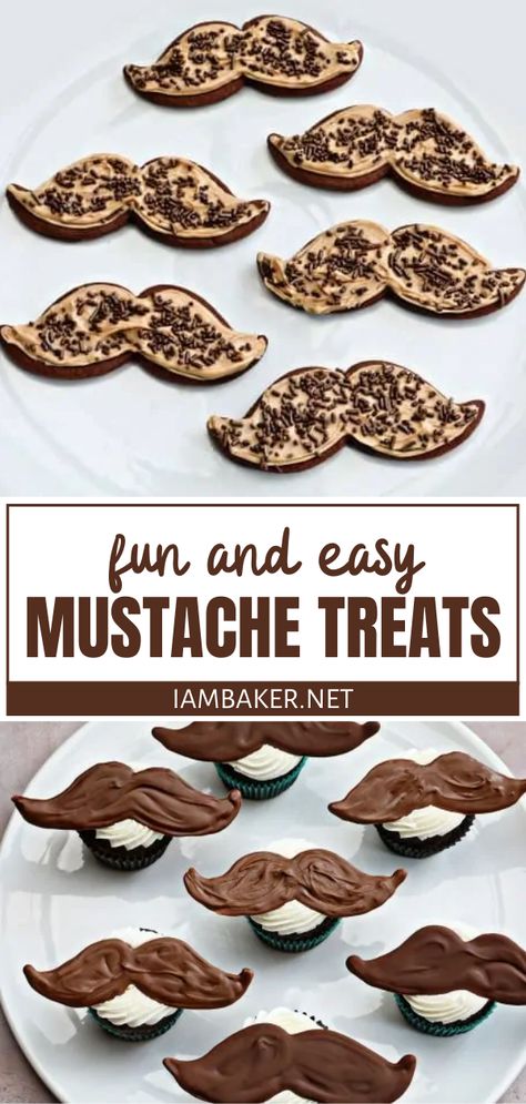 Make Father's Day more special with a sweet dose of chocolate from Mustache Treats! Check out a collection of easy recipes you can whip up with just a few simple ingredients. From cookies to cupcakes, to cheesecakes, there is a fun Father's Day dessert idea for you! Father's Day Craft Ideas, Candies Recipes, Mustache Cookies, Fancy Deserts, Fathers Day Cupcakes, Simple Desserts, Mothers Day Cupcakes, Father's Day Craft, I Am Baker