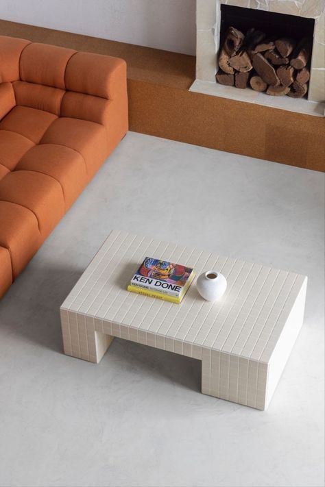 Sneakerhead Coffee Table, Tiles Furniture Diy, White Tile Coffee Table, Ceramic Tile Furniture, Tiles Coffee Table, Home Coffee Aesthetic, Tile End Table, Tiled Coffee Table Diy, Tiled Bedside Table