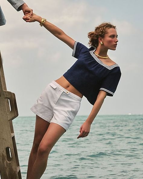 Women's New Arrivals | J.Crew Sailor Outfit For Women, Nautical Fashion Women, Dark Nautical Aesthetic, Pencil Skirt Work, Nautical Outfits, J Crew Style, Jcrew Collection, The Sailor, Sailing Outfit