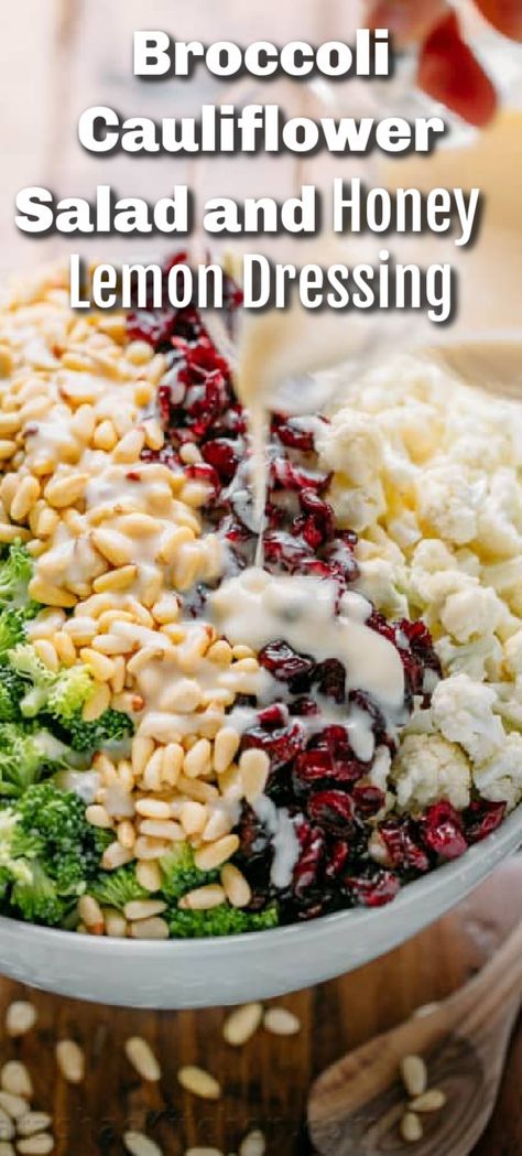 This Broccoli Cauliflower Salad Recipe literally has only 4 ingredients with a 3-ingredient honey lemon dressing that coats every delicious bite. Brocoli And Cauliflower Salad, Frugal Cleaning, Creamy Broccoli Salad Recipe, Broccoli Cauliflower Salad Recipes, Cauliflower Salad Recipe, Party Salad, Creamy Broccoli Salad, Creamy Salad, Light Lunches