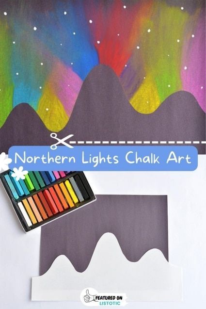 Teach your kids how to create stunning northern lights chalk art in just a few easy steps! Visit us over on Listotic to see the full list of summer crafts for kids. Northern Lights Craft Preschool, Northern Lights Chalk Art, Northern Lights Chalk Art For Kids, Northern Lights Preschool Art, Northern Lights Crafts For Kids, Northern Lights Art For Kids, Northern Lights Craft, Chalk Art For Kids, Northern Lights Art Project