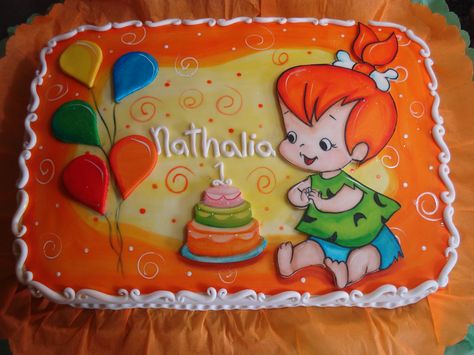 Pebbles!!! - Hand  painted on fondant. All decoration from fondant. Painted with vegetable colours Flintstone Party, Pebbles Flintstone, Cupcake Pictures, Bday Party Theme, 2nd Birthday Party Themes, Girl Birthday Decorations, Girl 2nd Birthday, Childrens Birthday Cakes, Pretty Cakes