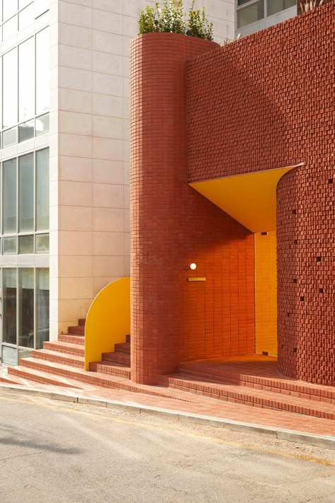 Portal Architecture, Floating Architecture, Yellow Door, Brick Architecture, Roly Poly, Building Architecture, Architecture Office, Brickwork, Red Bricks