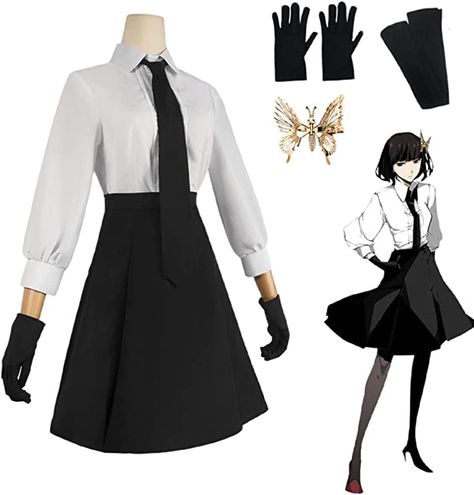 PRICES MAY VARY. The package includes: Pants + shirt + belt + tie + butterfly hair accessories + gloves. Size: Please check the size chart in the left picture carefully before you buy the costume. Design: Inspired by Bungo Stray Dogs Anime works , Dress Kimono Outfits,Highly restore the character image. Occasion: Perfect for school, casual wearing, work, cosplay, party, etc. Fine tailoring and design, soft and elastic make the sweatshirt more comfortable to wear. Simple and basic design makes it Anime Cosplay Costume, Bungo Stray Dogs Outfit Aesthetic, Anime Closet Cosplay, Bungo Stray Dogs Inspired Outfits, Character Inspired Outfits Anime, Outfits Inspired By Anime Characters, Anime Character Costumes, Anime Character Outfits, Simple Anime Cosplay