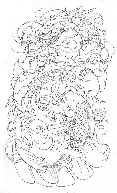 Flash Art Tattoos, Koi Dragon Tattoo, Koi Tattoo Sleeve, Tato Ikan Koi, Koi Dragon, Tato Naga, Koi Tattoo Design, Dragon Sleeve, Dragon Tattoo Art