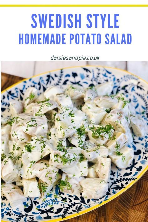 A super easy recipe for Swedish potato salad - new potatoes tossed in a delicious creme fraiche dressing with herbs | swedish potato salad recipe | easy potato salad recipe | spring recipe Easy Potato Salad Recipe, Homemade Potato Salad, Making Potato Salad, Greek Salad Ingredients, Potato Salad Dill, Scandinavian Recipes, Homemade Potato Salads, Nordic Recipe, Potato Salad Dressing