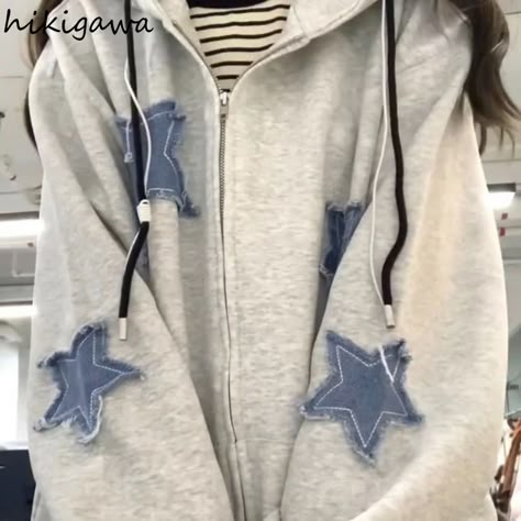 Smarter Shopping, Better Living! Aliexpress.com Star Zip Up Hoodie, Korean Hoodie, Patchwork Hoodie, Hoodie Diy, Harajuku Sweatshirt, Street Fits, Hoodies Men Style, Hoodie Y2k, Winter Fashion Coats