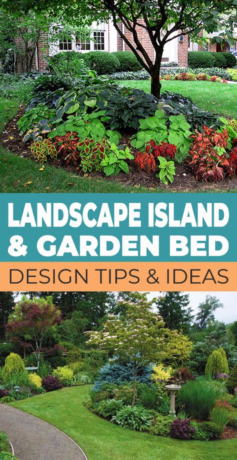 Here are some great landscape island ideas and some tips on how to design an island garden bed for your front or back yard! Front Yard Landscaping Island, Landscape Island Ideas, Landscape Island, Garden Flower Beds, Front Yard Garden Design, Farmhouse Garden, Backyard Paradise, Island Ideas, Garden Pathway